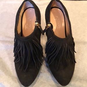 Chloe Black Suede Fringe Ankle booties